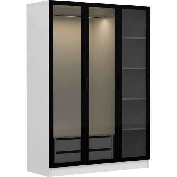 Vaatekaappi Linento Furniture Kale 2274 210x135cm valkoinen/musta