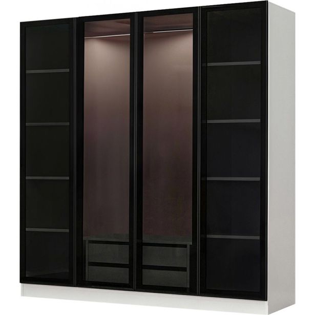 Vaatekaappi Linento Furniture Kale 6635 210x180cm valkoinen/musta