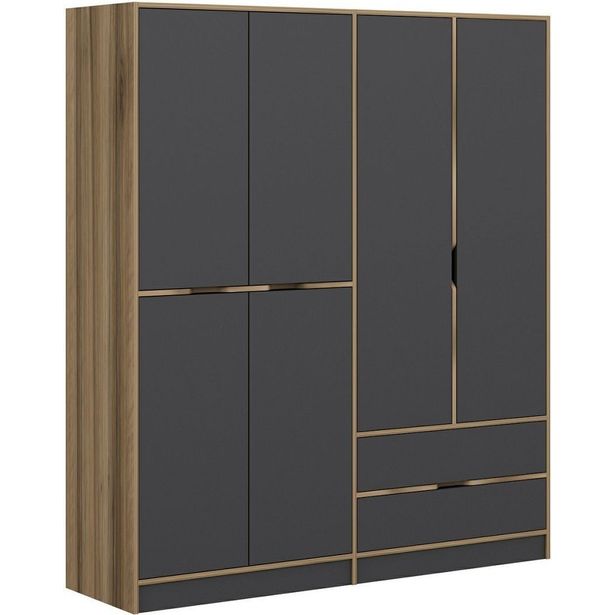 Vaatekaappi Linento Furniture Elina 7199 210x180cm harmaa