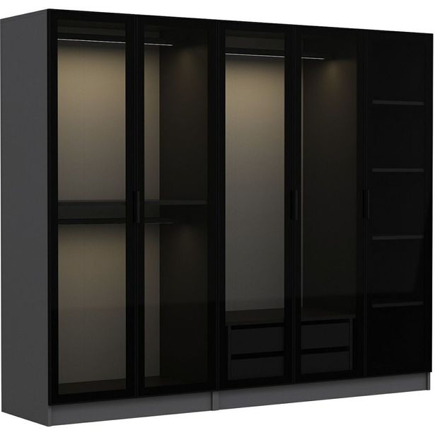 Vaatekaappi Linento Furniture Kale 6652 190x225cm antrasiitti/musta