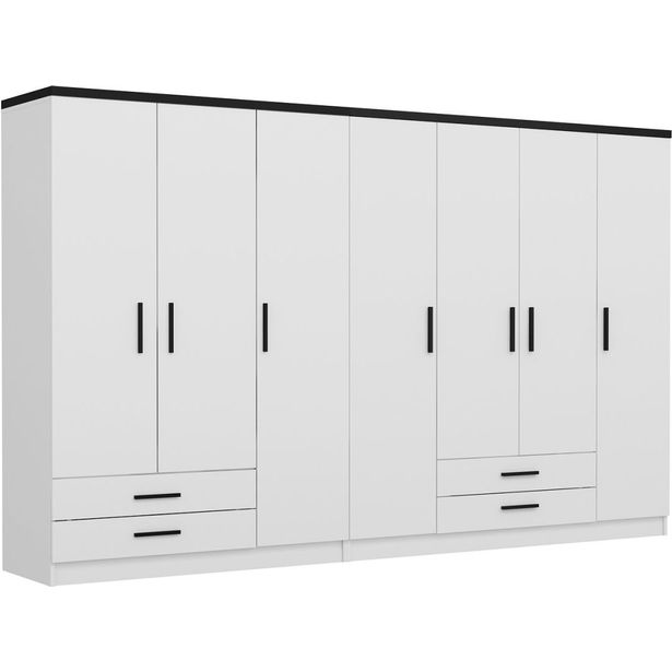 Vaatekaappi Linento Furniture Kale Plus 3046 190x315cm valkoinen