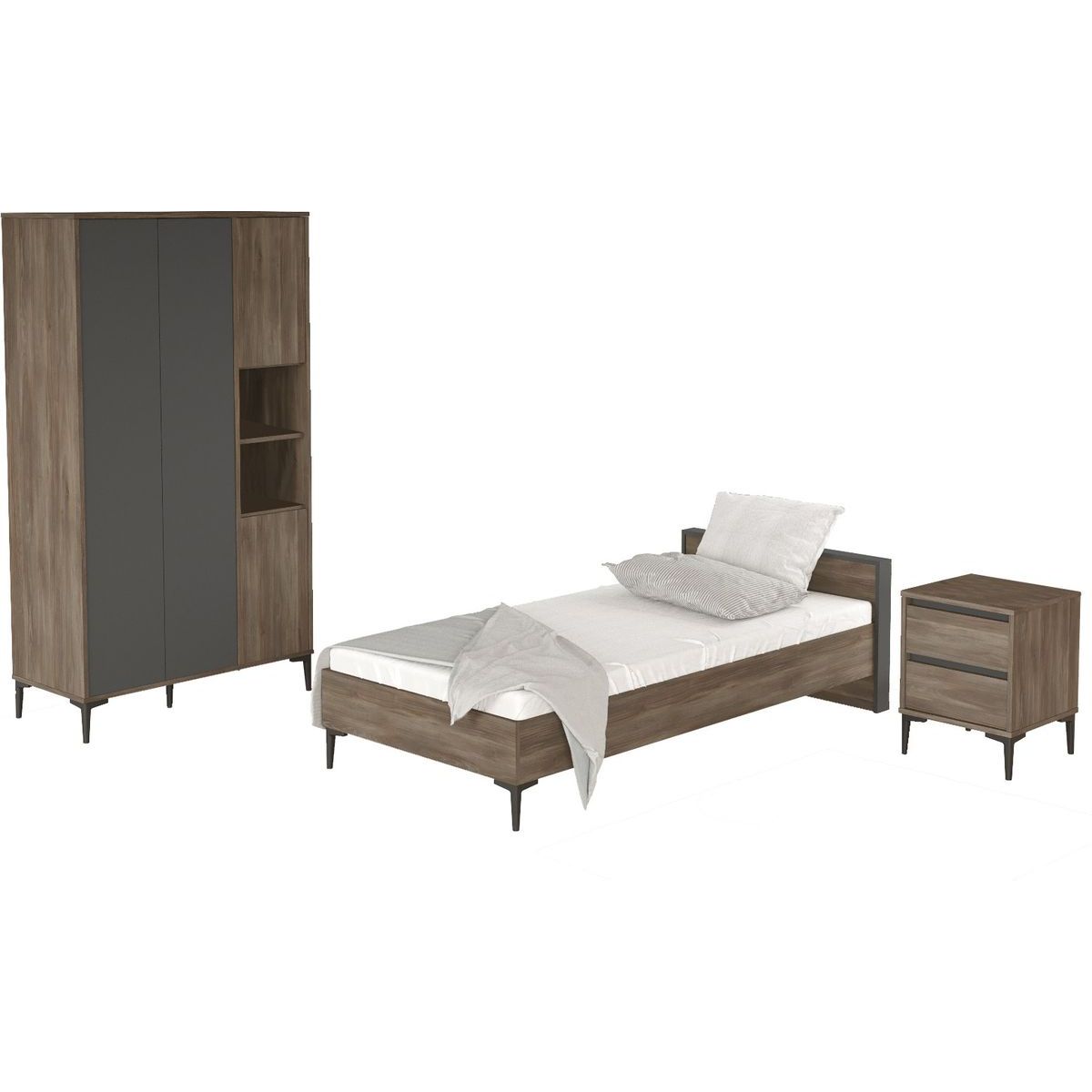 Huonekalusetti lastenhuoneeseen Linento Furniture AR16-CA ruskea/antrasiitti