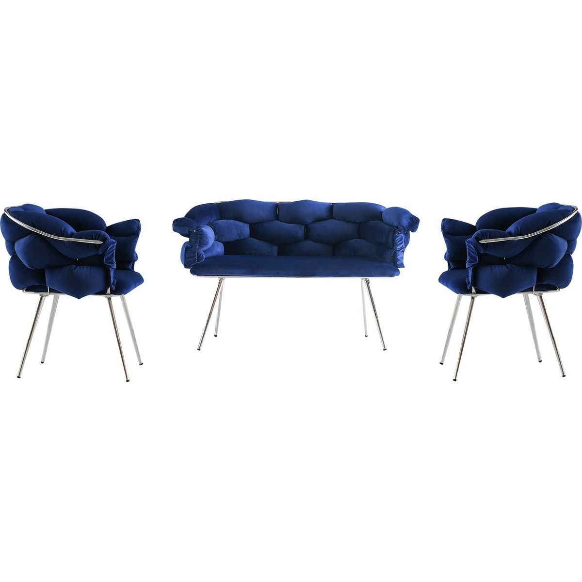 Sohvaryhmä Linento Furniture Balon 2122, sohva + 2 tuolia,  tummansininen/kromi