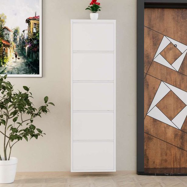 Kenkäkaappi Linento Furniture 5 Piece Metal, 50x169cm, valkoinen