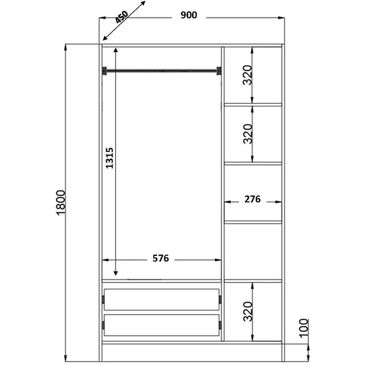 Vaatekaappi Linento Furniture Rb-066, 90x180cm, mattavalkoinen