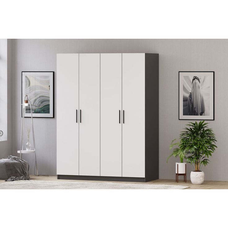 Vaatekaappi Linento Furniture Rb-183-01, 120x180cm, mattavalkoinen/antrasiitti