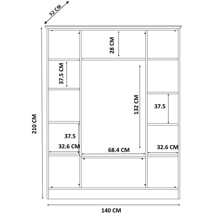 Vaatekaappi Linento Furniture Rb-013, 140x210cm, mattavalkoinen