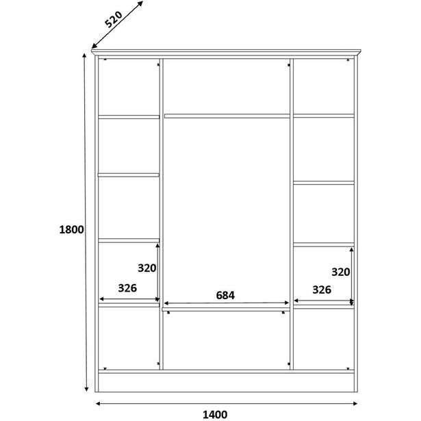 Vaatekaappi Linento Furniture Rb-168-01-010, 140x184cm, mattavalkoinen
