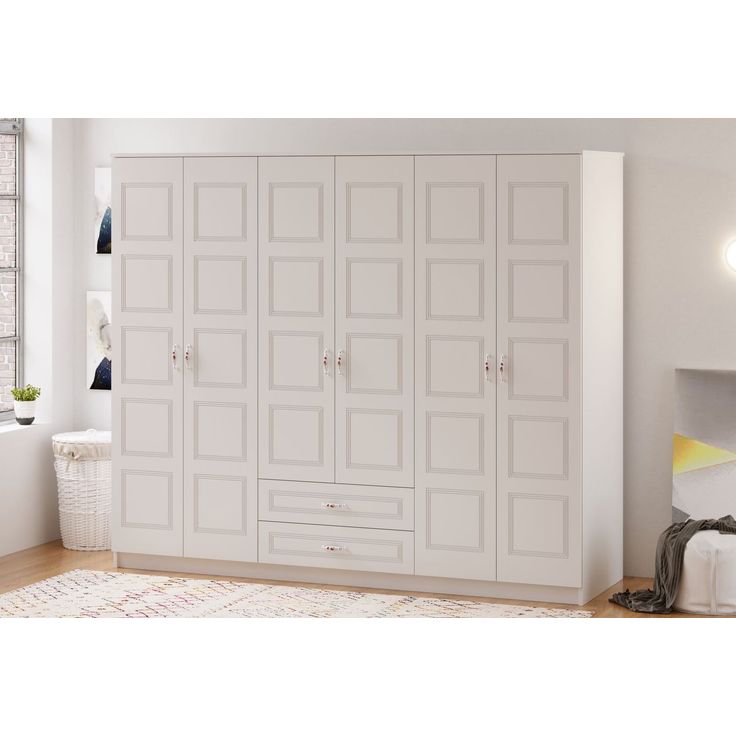 Vaatekaappi Linento Furniture Rb-003, 210x180cm, mattavalkoinen