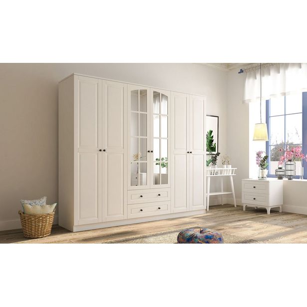 Vaatekaappi Linento Furniture Rb-018, 210x184cm, mattavalkoinen