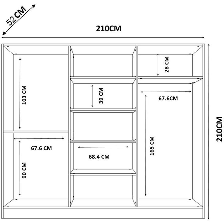 Vaatekaappi Linento Furniture Rb-114, 210x184cm, mattavalkoinen