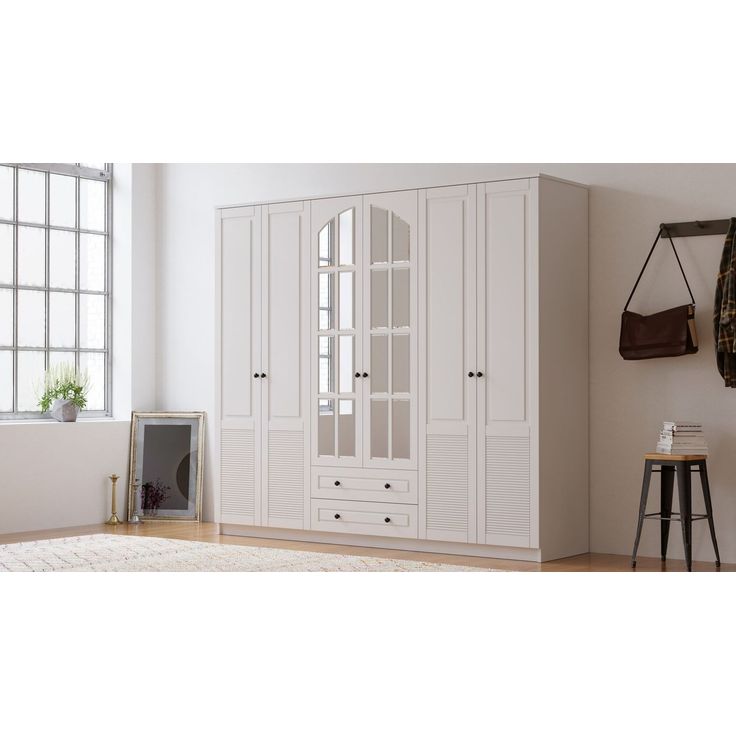 Vaatekaappi Linento Furniture Rb-115, 210x210cm, mattavalkoinen