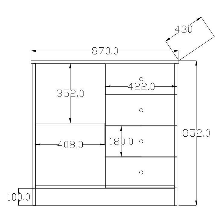 Lipasto Linento Furniture Rb-168-04-002, 87x85cm, mattavalkoinen