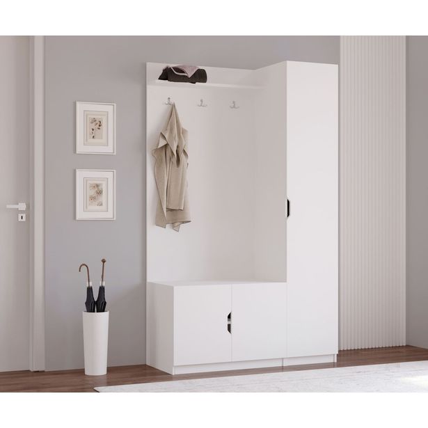 Eteisen säilytyskokonaisuus Linento Furniture Rb-159, mattavalkoinen
