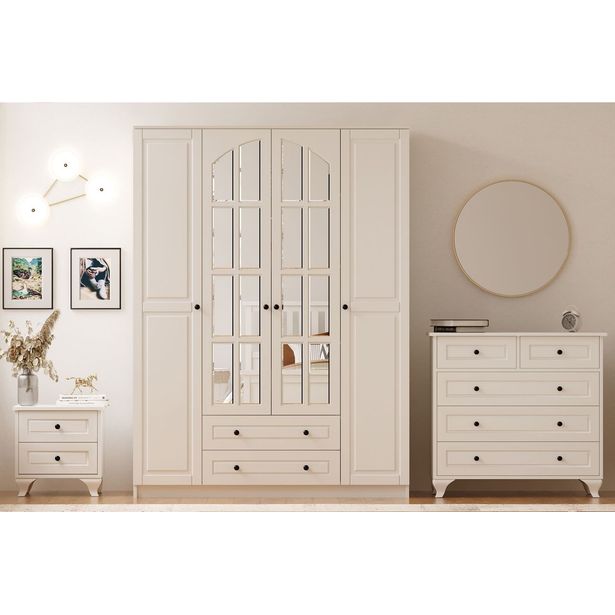 Vaatekaappi ja lipasto Linento Furniture Rb-015, mattavalkoinen