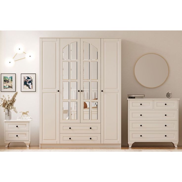 Vaatekaappi ja lipasto Linento Furniture Rb-015, mattavalkoinen