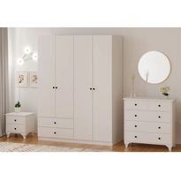 Vaatekaappi ja lipasto Linento Furniture Rb-068, mattavalkoinen