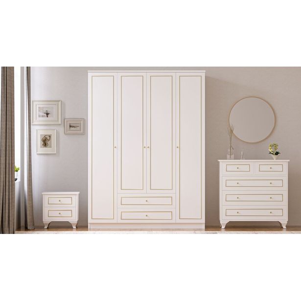 Vaatekaappi ja lipasto Linento Furniture Rb-081, mattavalkoinen