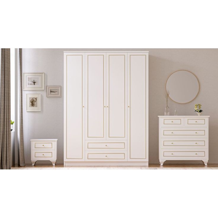 Vaatekaappi ja lipasto Linento Furniture Rb-081, mattavalkoinen