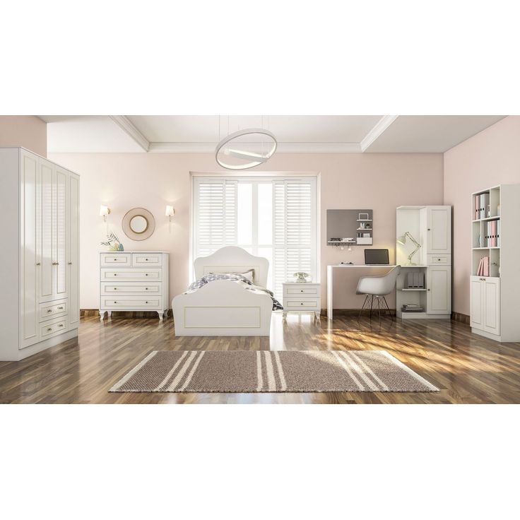 Makuuhuoneen huonekalusetti Linento Furniture Rb-080, mattavalkoinen