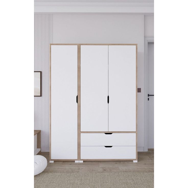Vaatekaappi Linento Furniture Nisan, 130x183cm, valkoinen/ruskea