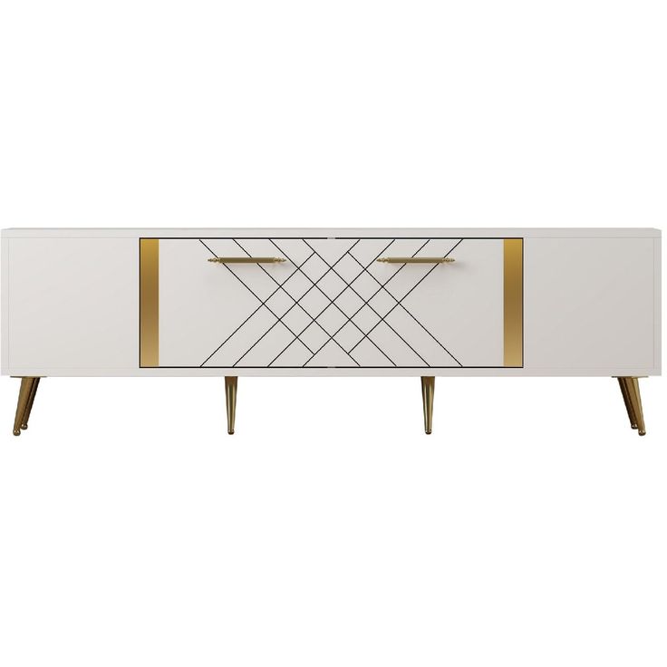TV-taso Linento Furniture Detas valkoinen/kulta
