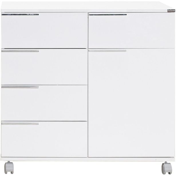 Lipasto Linento Furniture ADR-415-PP-1 pyörillä, valkoinen