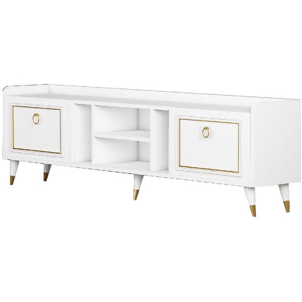 TV-taso Linento Furniture Rudy v2 valkoinen/kulta