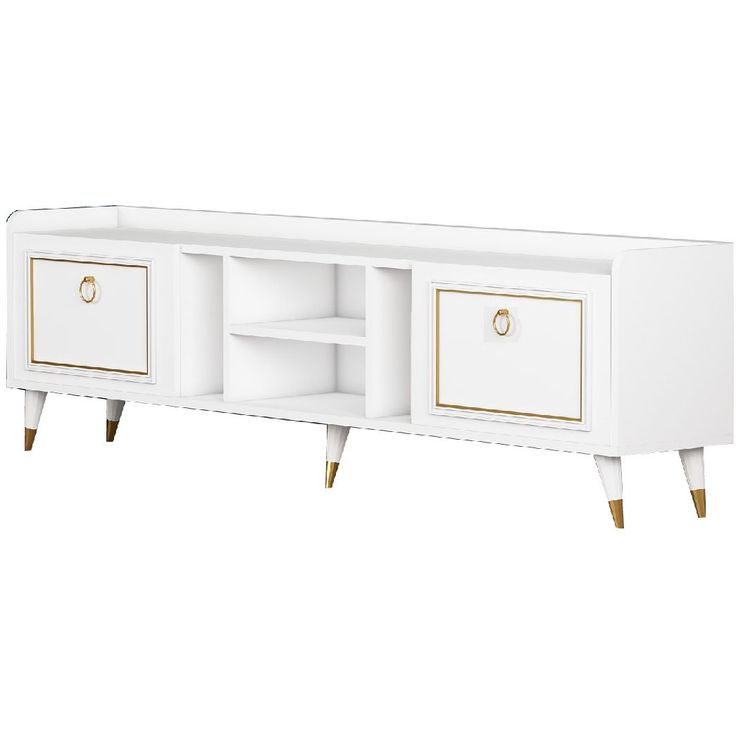 TV-taso Linento Furniture Rudy v2 valkoinen/kulta