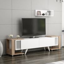 TV-taso Linento Furniture Leron 1926 + seinähylly saksanpähkinä/valkoinen
