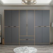 Vaatekaappi Linento Furniture Elina 2700, 277x208cm, tummanharmaa/ruskea