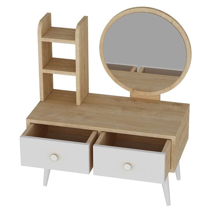 Meikkipöytä peilillä Linento Furniture Cindy, vaaleanruskea/valkoinen