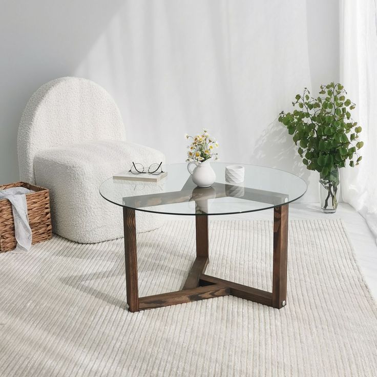 Sohvapöytä Linento Furniture Miro, 75cm, kirkas lasi, ruskea