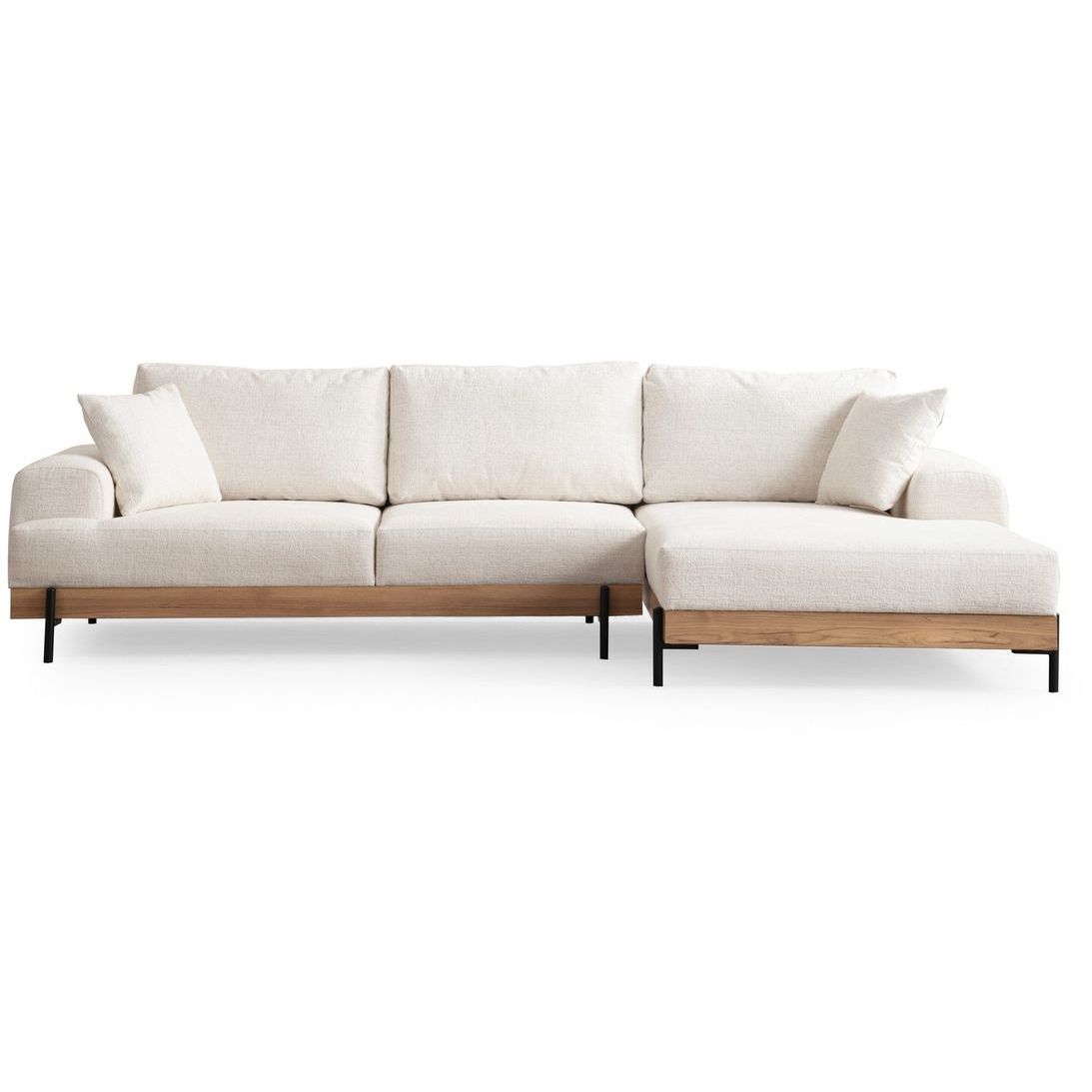 Divaanisohva Linento Furniture Eti Oak, 3-istuttava, oikea, valkoinen