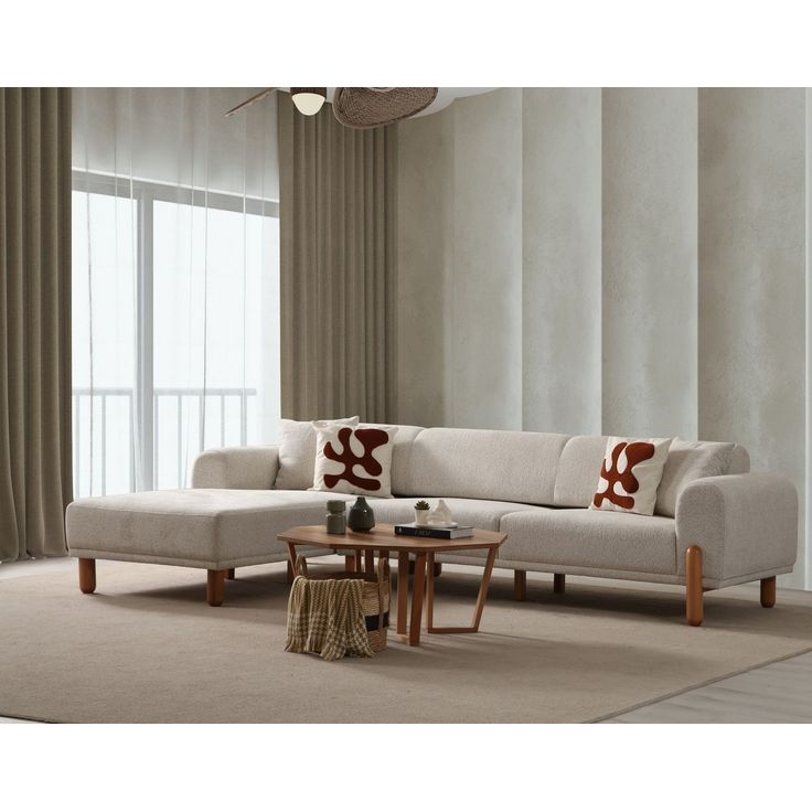 Divaanisohva Linento Furniture Lyke, 3-istuttava, vasen, kerma