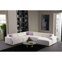 Kulmasohva Linento Furniture Melva, 5-istuttava, rahilla, valkoinen
