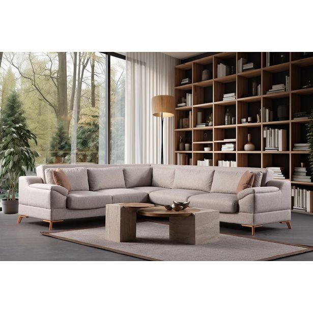 Kulmavuodesohva Linento Furniture Aqua, 5-istuttava, vasen, beige