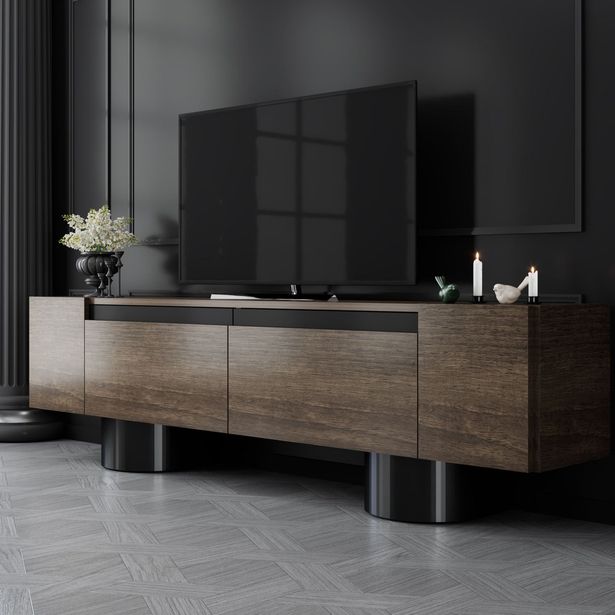 TV-taso Linento Furniture Bohem, 180cm, pähkinänruskea/musta