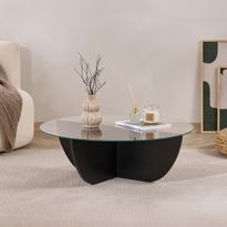 Sohvapöytä Linento Furniture Liya, 90x90cm, musta puukuosi, Verkkokaupan poistotuote