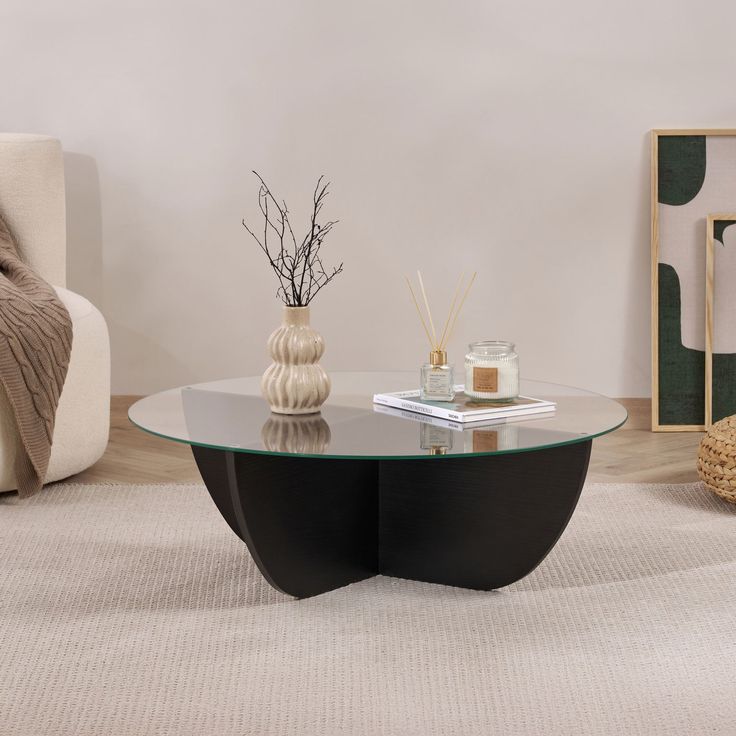 Sohvapöytä Linento Furniture Liya, 90x90cm, musta puukuosi