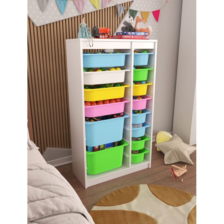 Lastenhuoneen laatikosto Linento Furniture Montana XS, 69x112.2cm, valkoinen runko + moniväriset laatikot