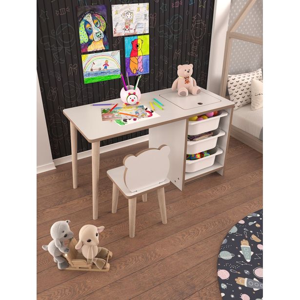 Lasten kirjoituspöytä ja tuoli Linento Furniture Soho, 90x42cm, valkoinen