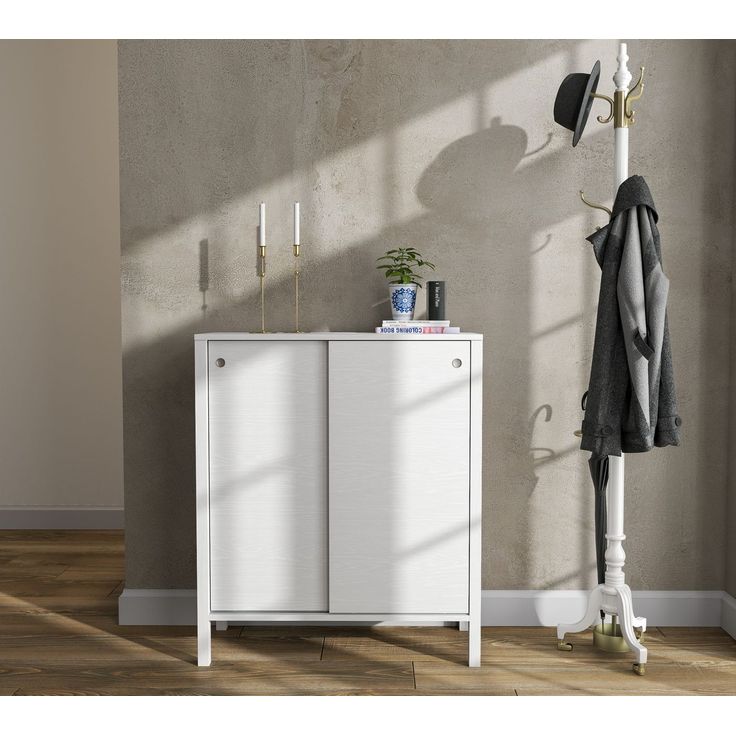 Kenkäkaappi liukuovilla Linento Furniture FRN-20047, 92x106cm, valkoinen