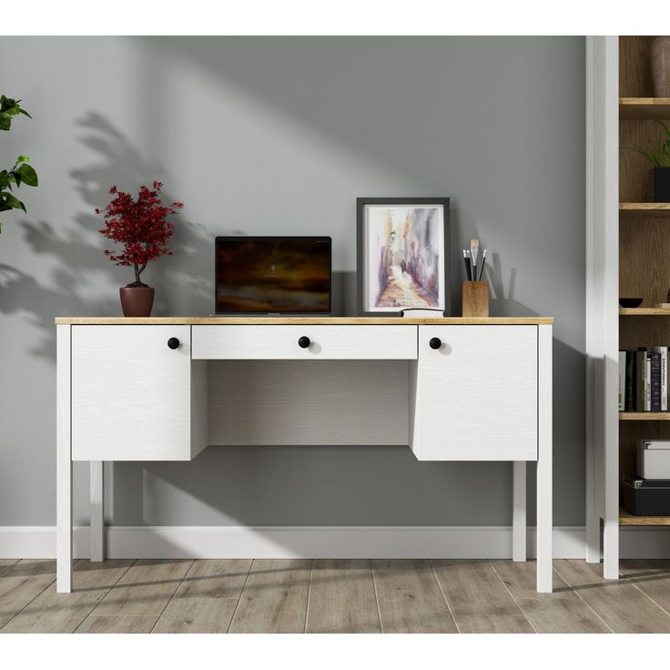 Työpöytä Linento Furniture FRN-20038, valkoinen/ruskea