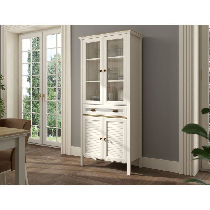 Vitriinikaappi Linento Furniture FRN-21020, 88x194cm, kerma/ruskea/harmaa