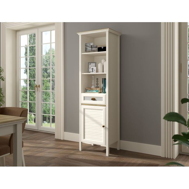 Säilytyskaappi avohyllyillä Linento Furniture FRN-21021, 60x194cm, kerma/ruskea/harmaa