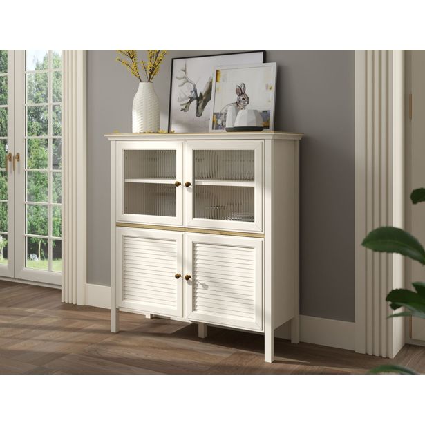 Vitriinikaappi Linento Furniture FRN-21022, 110x120cm, kerma/ruskea