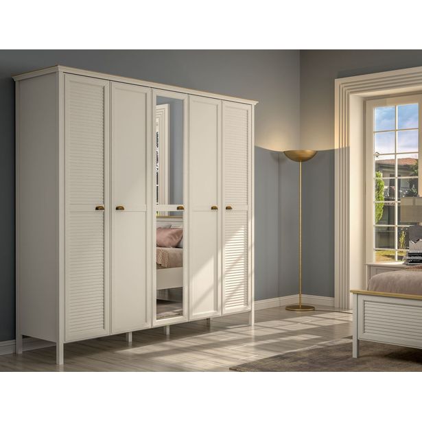 Vaatekaappi Linento Furniture FRN-21005, 228.8x215.9cm, kerma