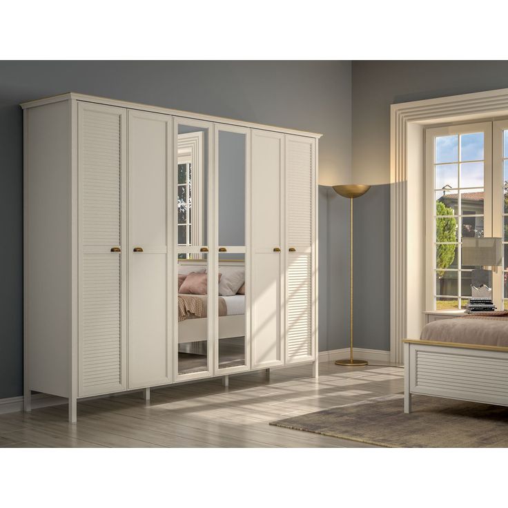 Vaatekaappi Linento Furniture FRN-21006, 265.8x215.9cm, kerma