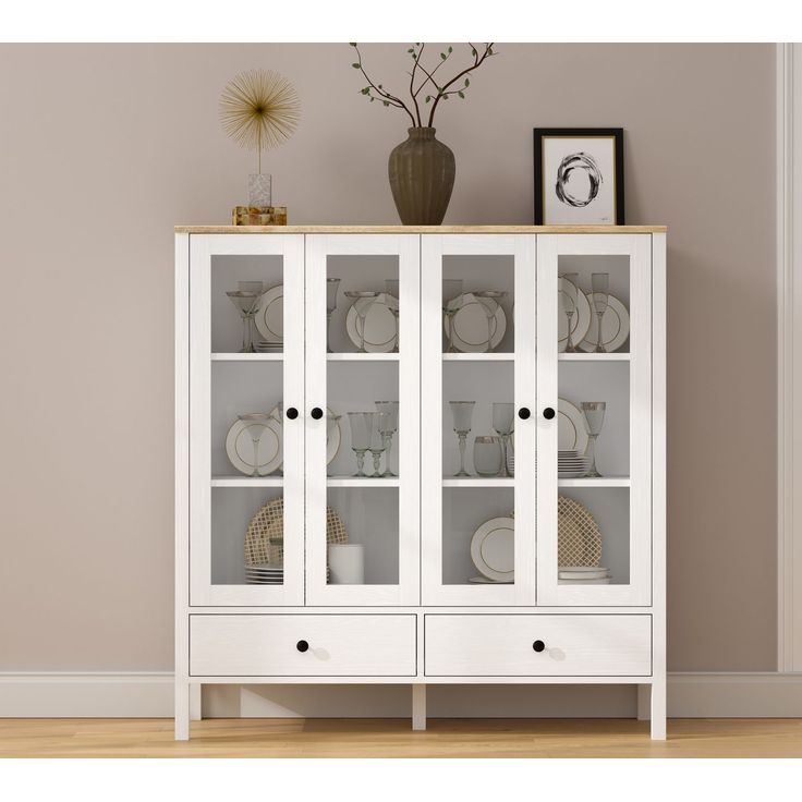 Vitriinikaappi Linento Furniture FRN-20071, 130x136cm, valkoinen/ruskea